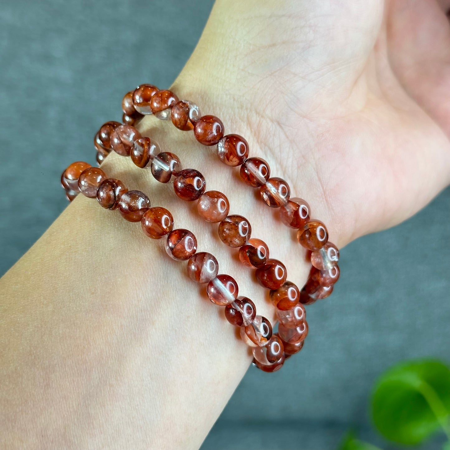 Natural Fire Quartz Triple Wrap Bracelet Size 7.3 mm