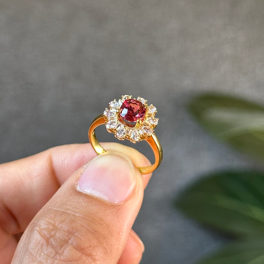 Natural Rosey Red Spinel Ring in 10K Yellow Gold with White Stone Setting Size 1.7