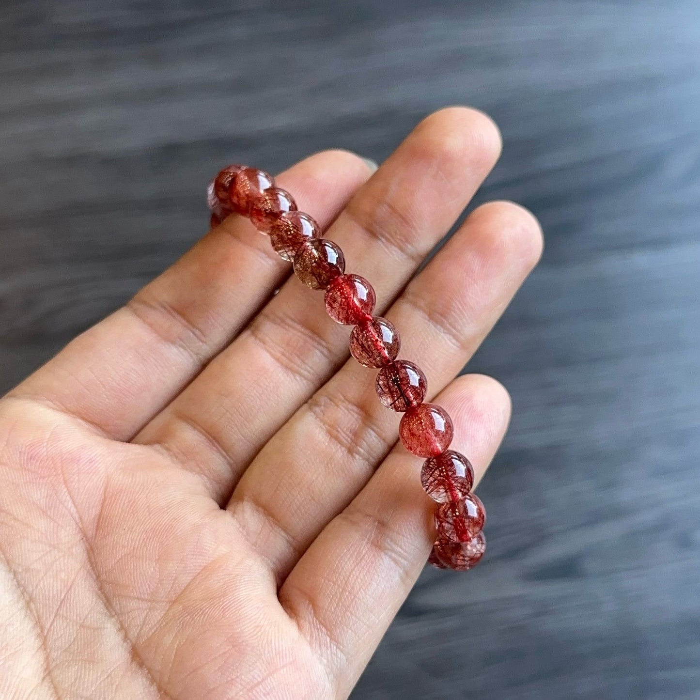 Natural Red Rutilated Quartz Bracelet Size 7.5 mm