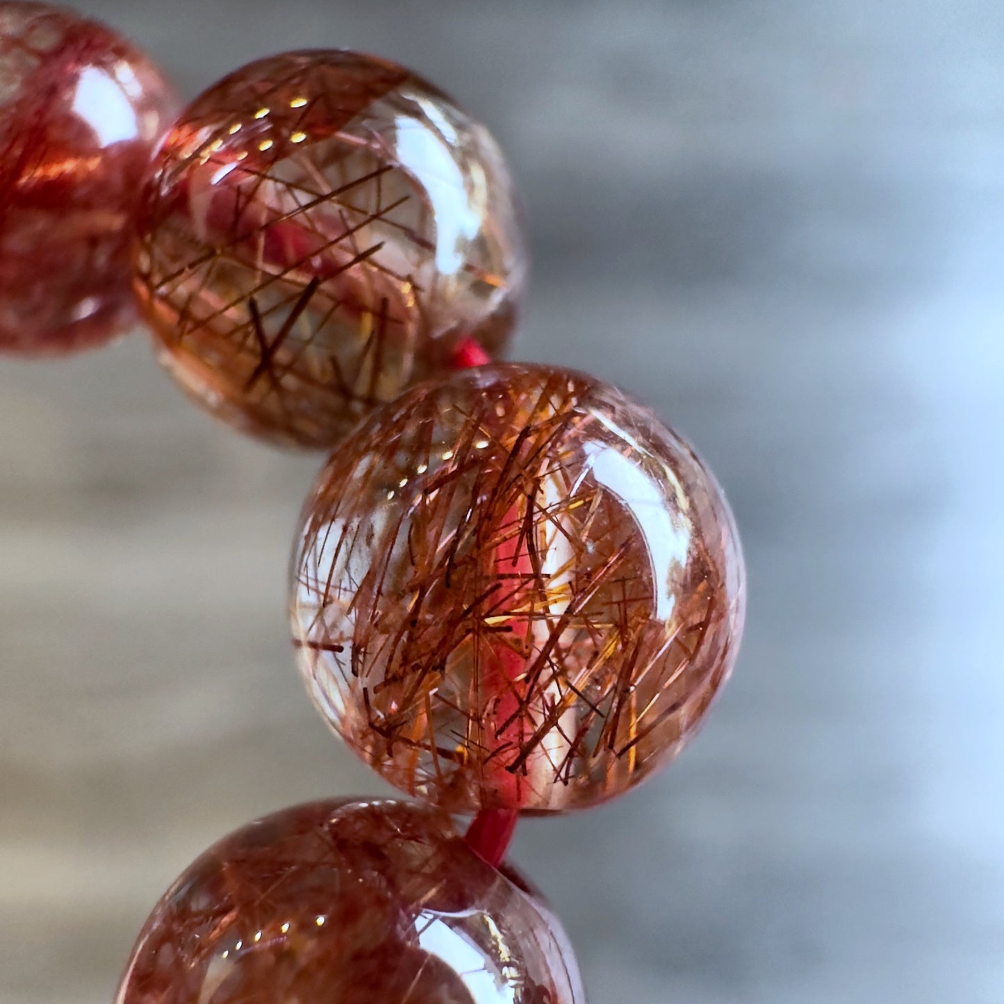 Natural Red Rutilated Quartz Bracelet Size 7.5 mm