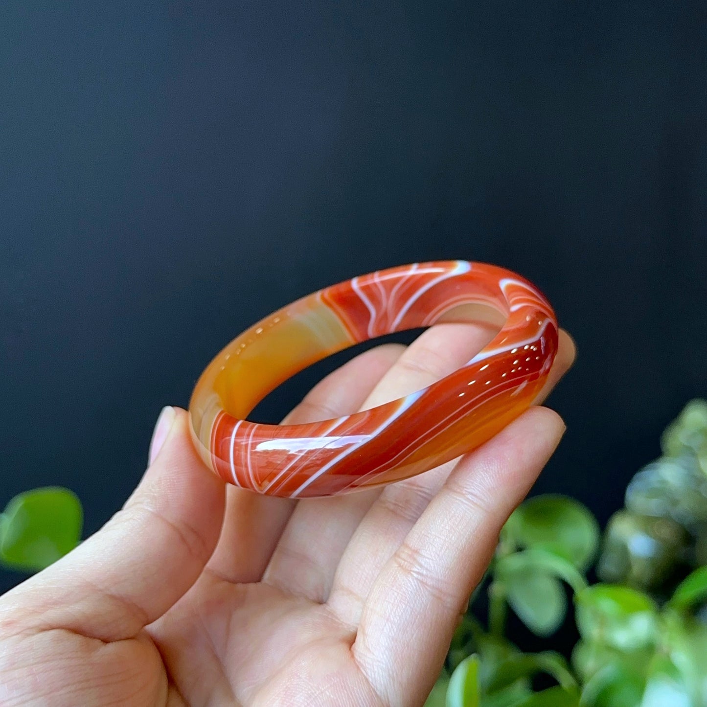 Natural Red Agate Bangle Leaf Style Size 56 mm