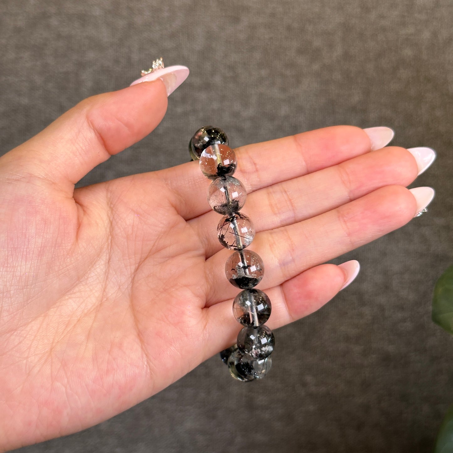 Natural Black Landscape Quartz Bracelet Size 11 mm