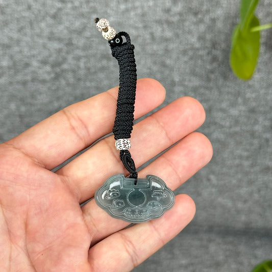 Longevity Lock Natural Water Green Jadeite Jade Pendant