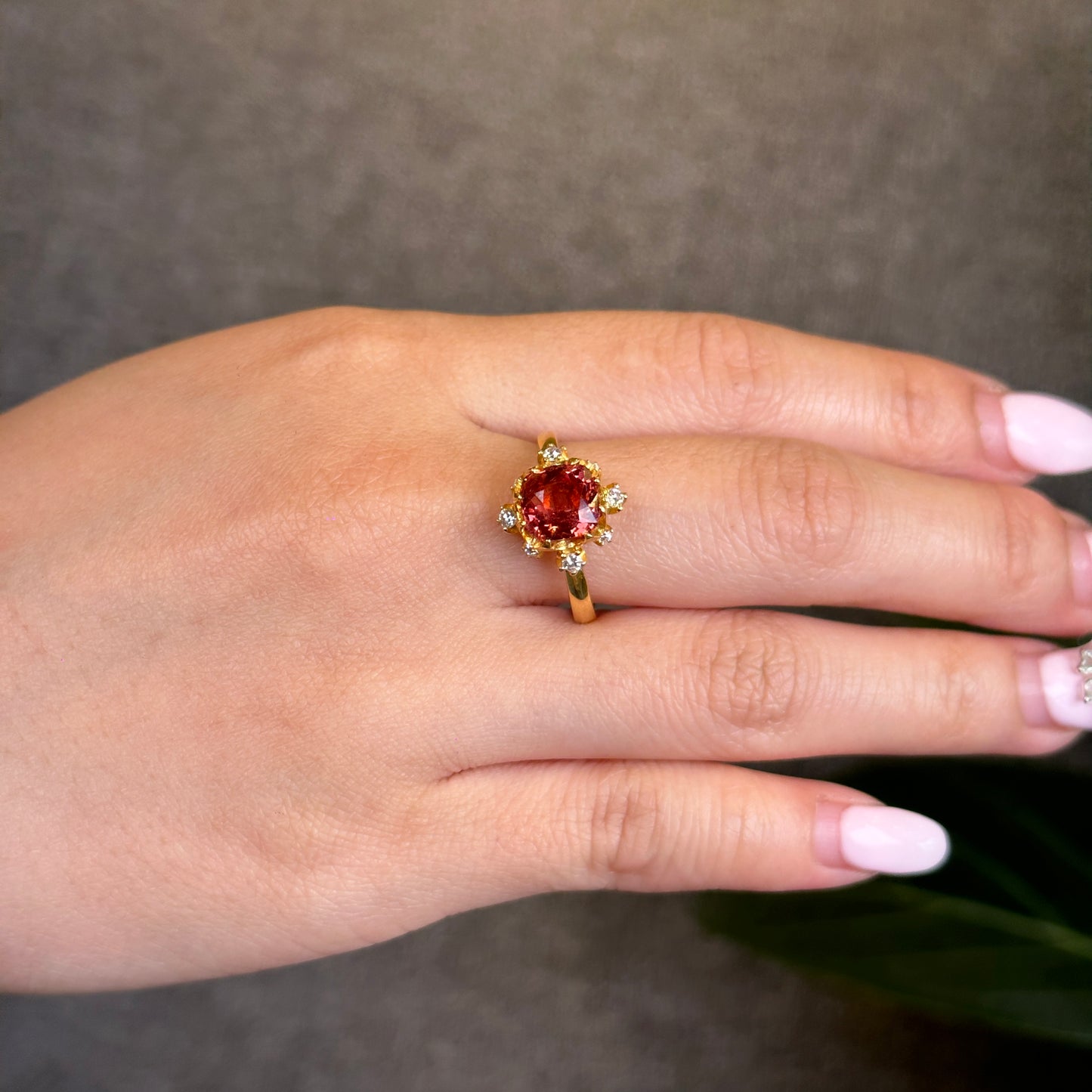 Natural Spinel Ring with Diamond and 14 K gold setting