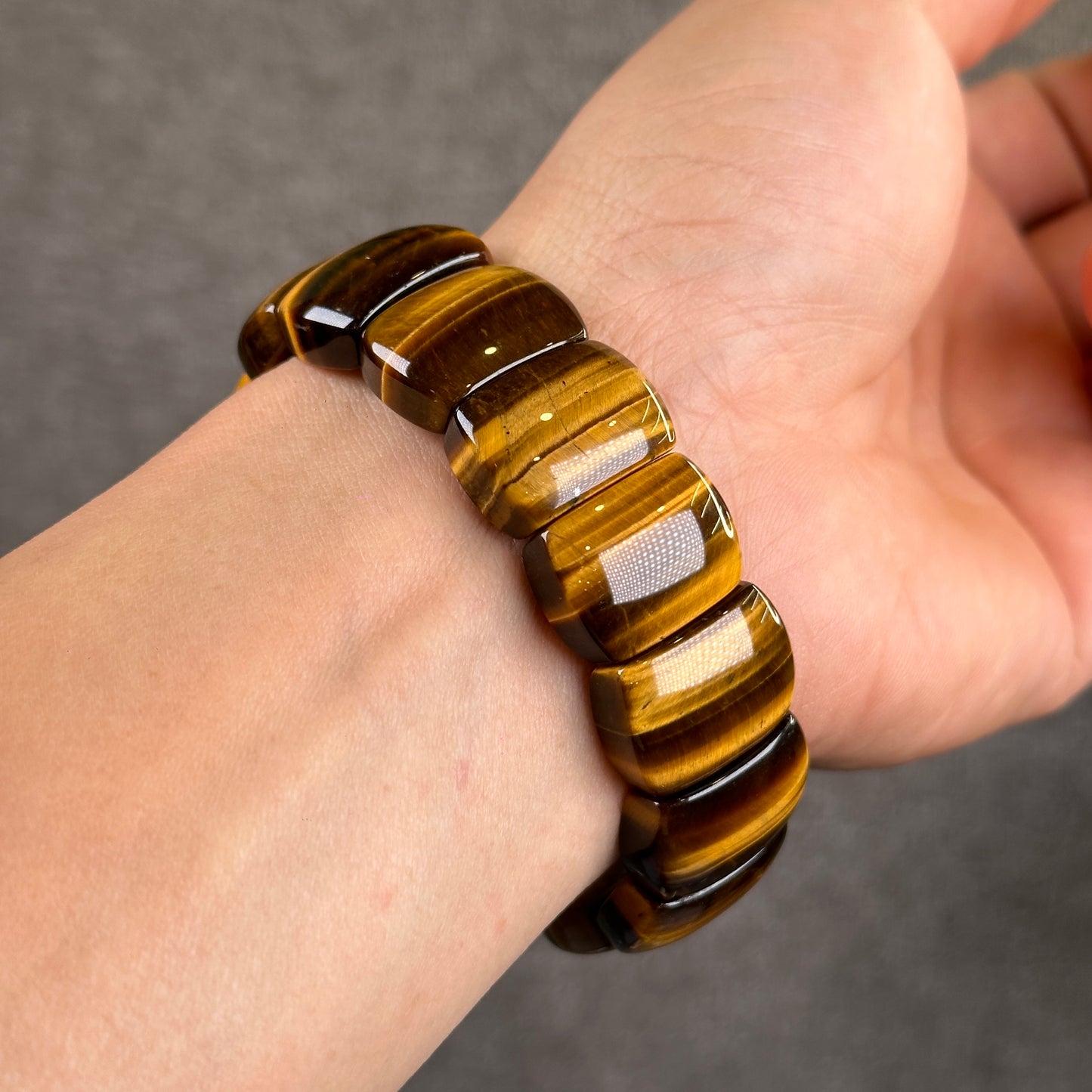 Natural Tiger Eye Flat Style Bracelet Vertical