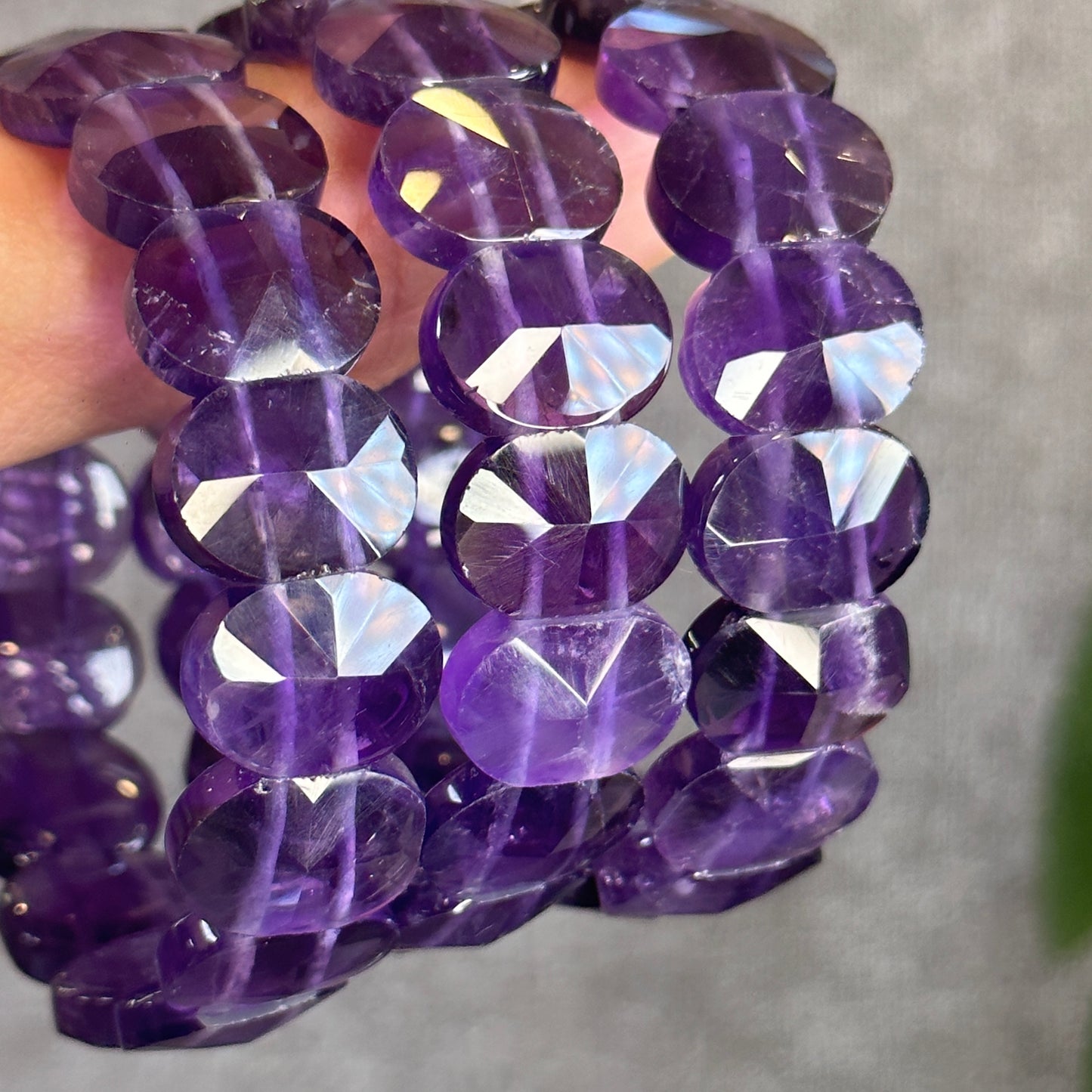 Bracelet manchette à facettes en améthyste d'Uruguay Taille 15 mm