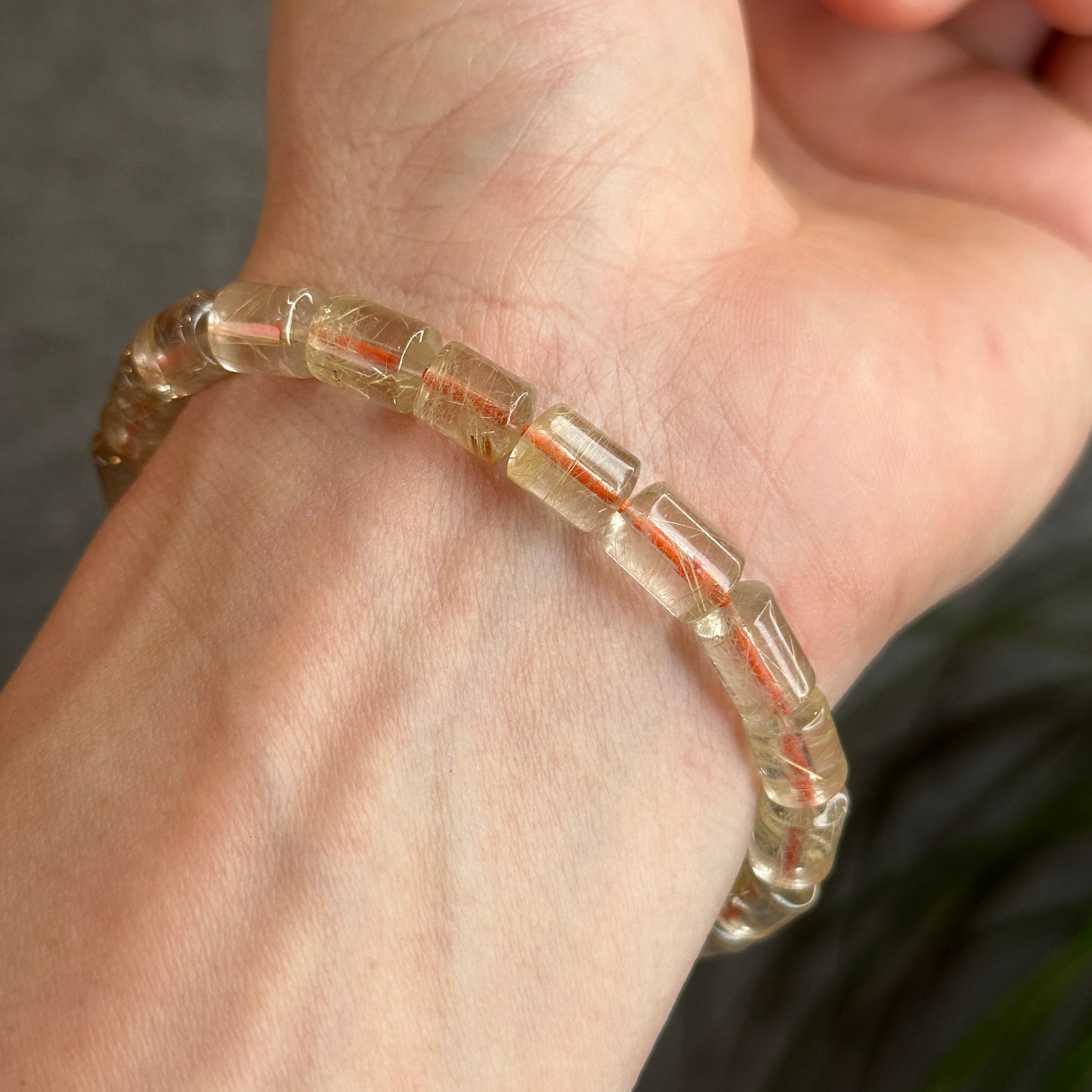 Natural Golden Rutilated Quartz Bamboo Style Bracelet Size 6 mm