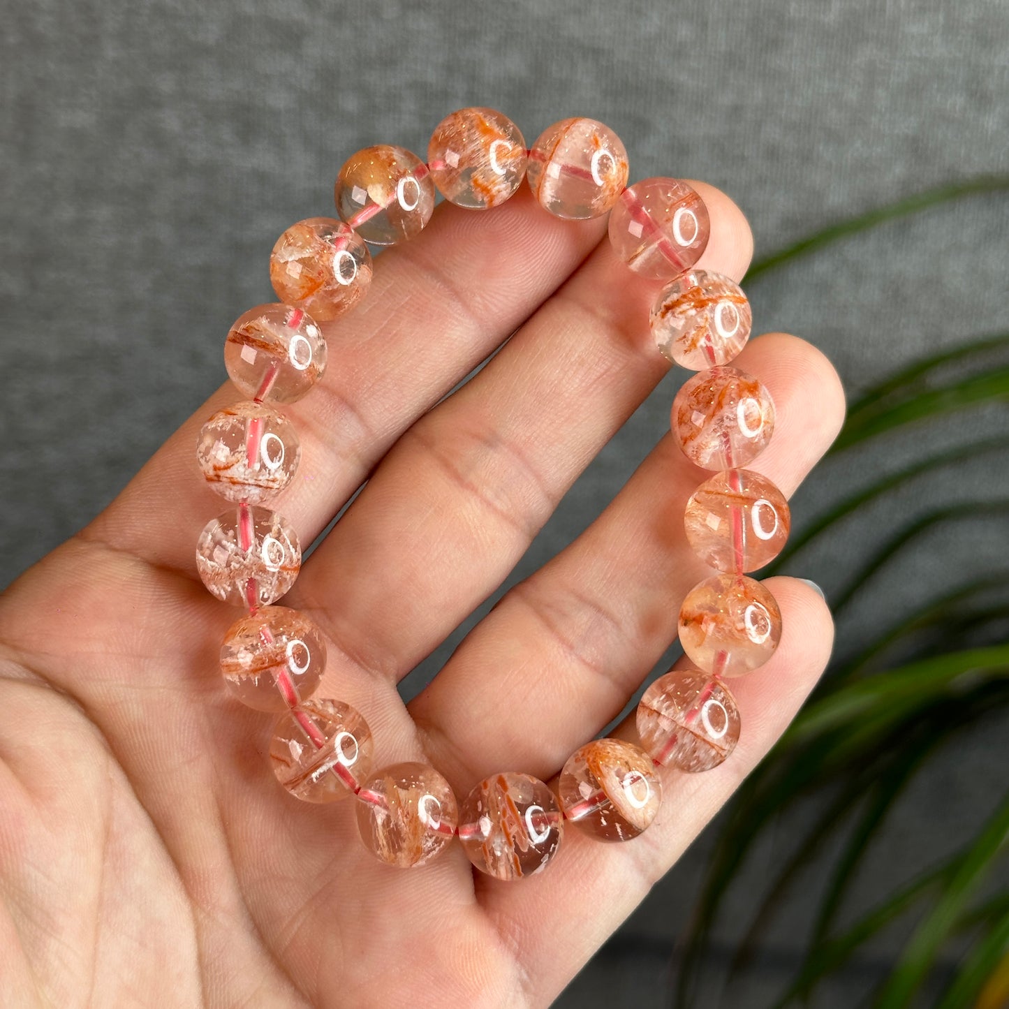 Orange Snowflake Natural Phantom Sericite in Quartz Bracelet Size