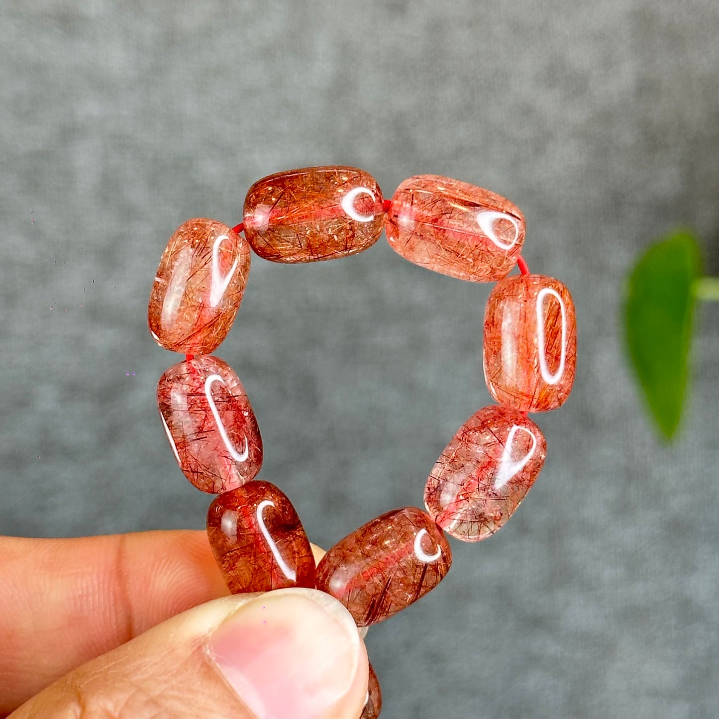 Natural Red Rutilated Quartz Lu Thong Bracelet size 9 mm