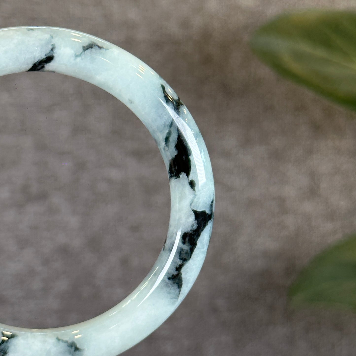 Water Green Floral Pattern Jadeite Jade Bangle Chopstick Sytle Size 53.4 mm