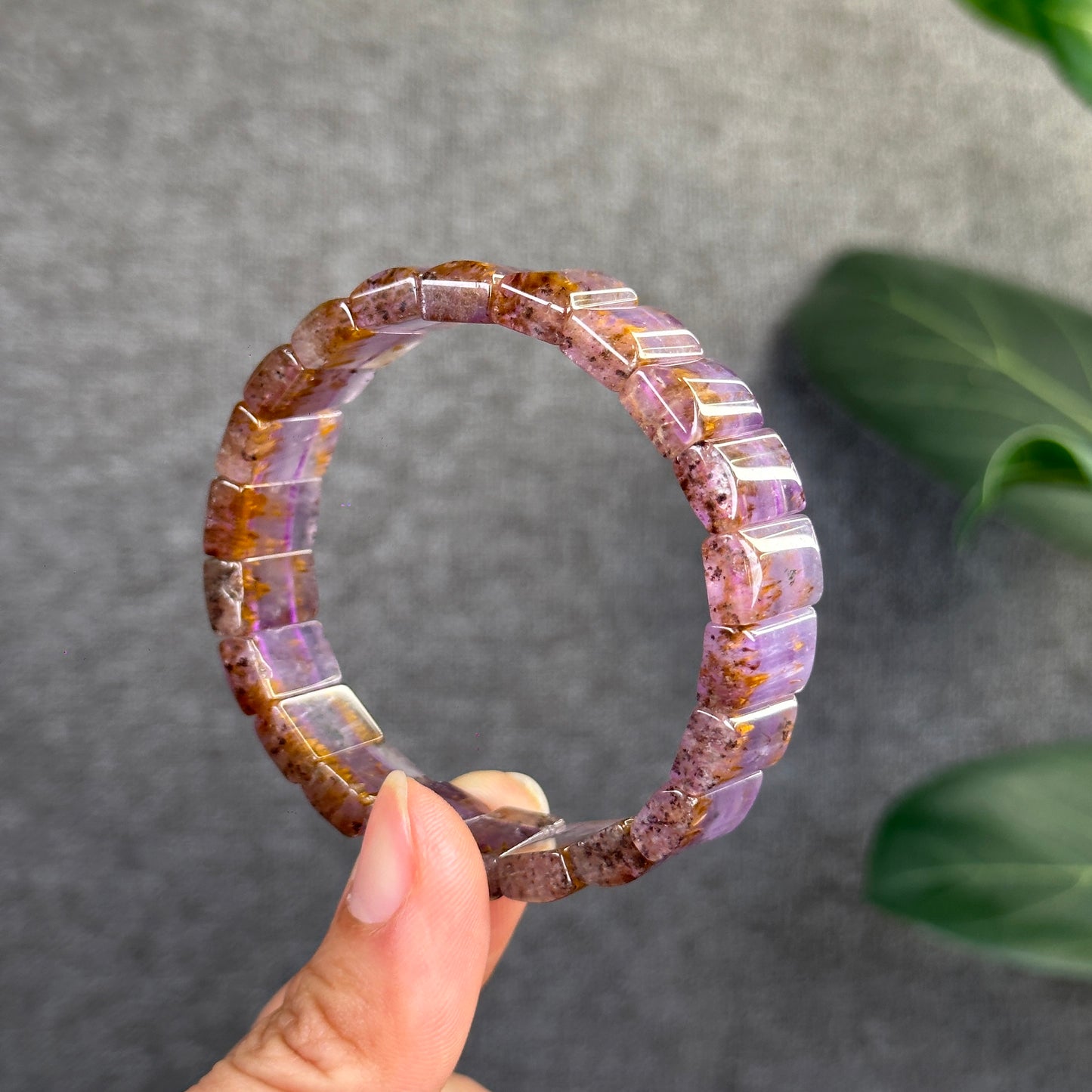 Natural Amethyst Cacoxenite Bracelet Size 14.3 mm