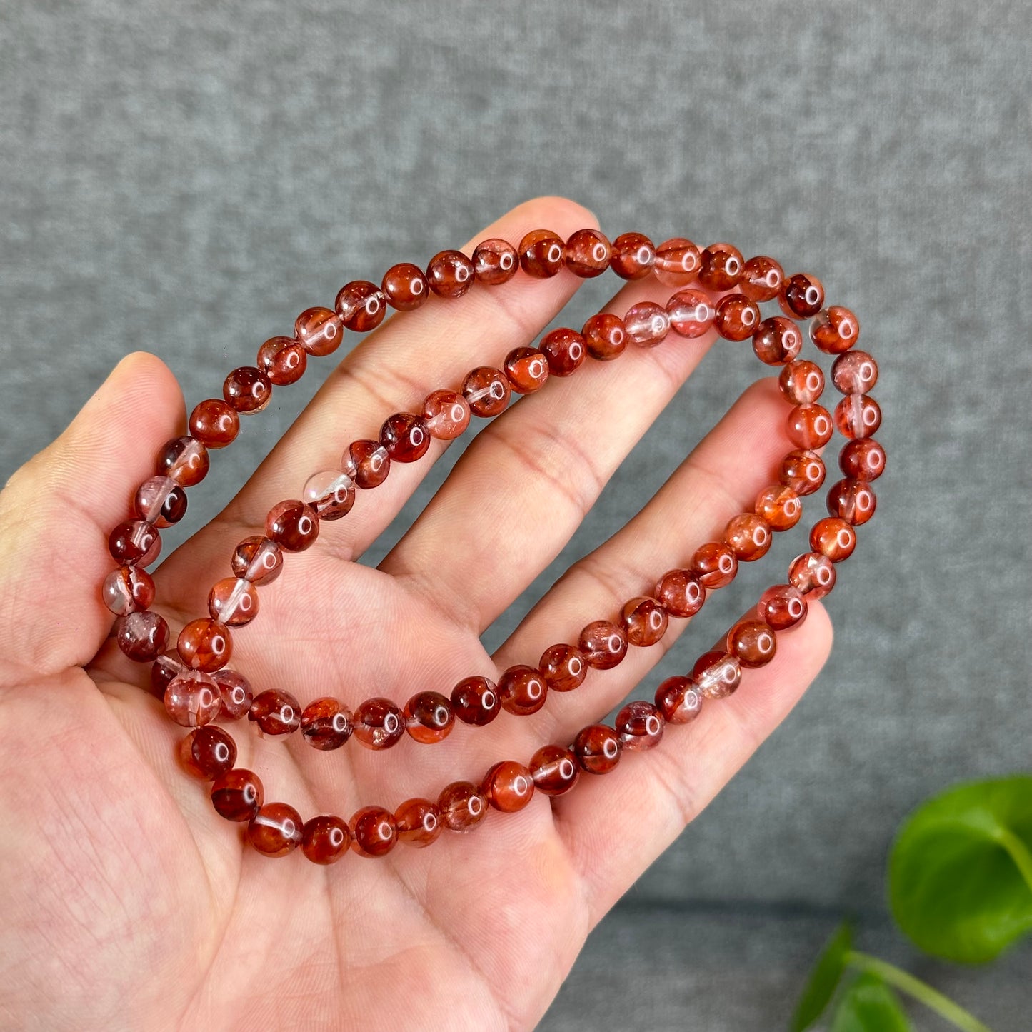 Natural Fire Quartz Triple Wrap Bracelet Size 7.3 mm