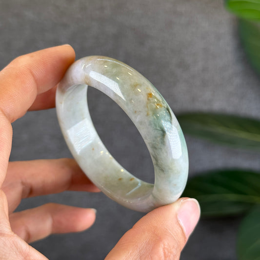 Tri Colour Floral Orange Jadeite Jade Type A Bangle Leaf Sytle  - Natural Stone