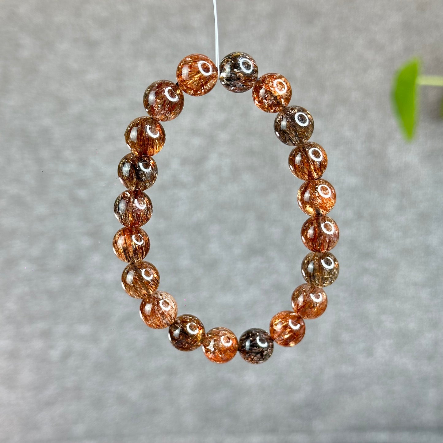 Natural Smokey Rutilated Quartz Bracelet Size 9.8 mm
