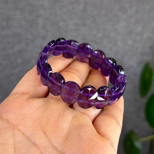 Natural Amethyst Faceted Cuff Bracelet from Uruguay Size 15 mm