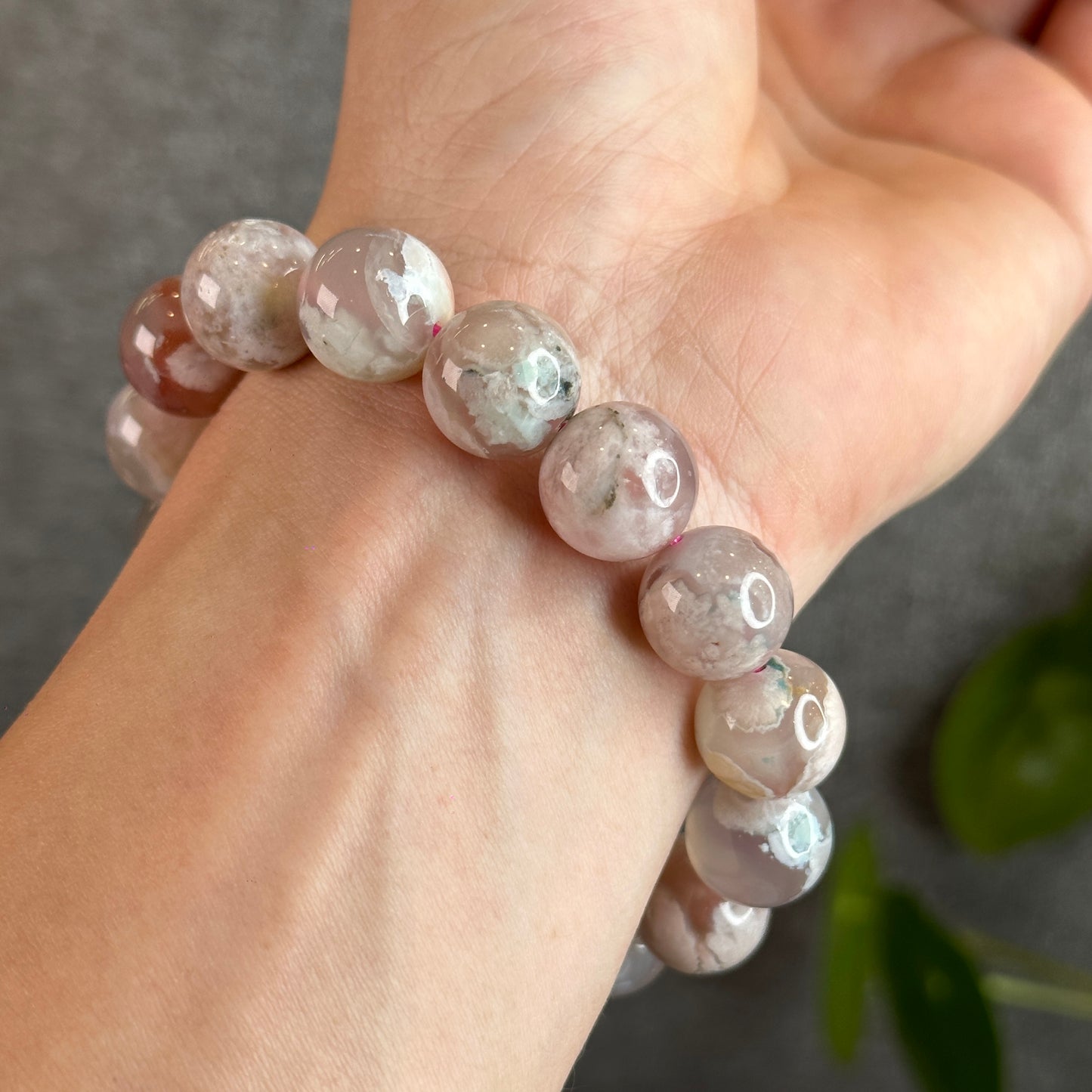 Natural Floral Agate Bracelet Size 13.5 mm