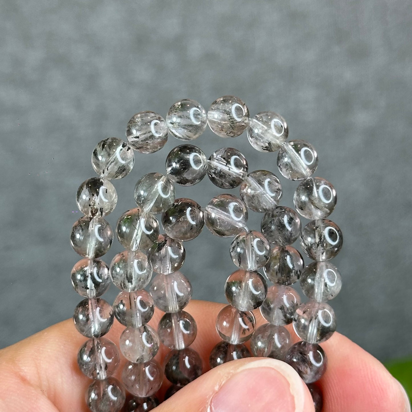Natural Brookite Silver Titanium Triple Wrap Bracelet Size 6.7 mm