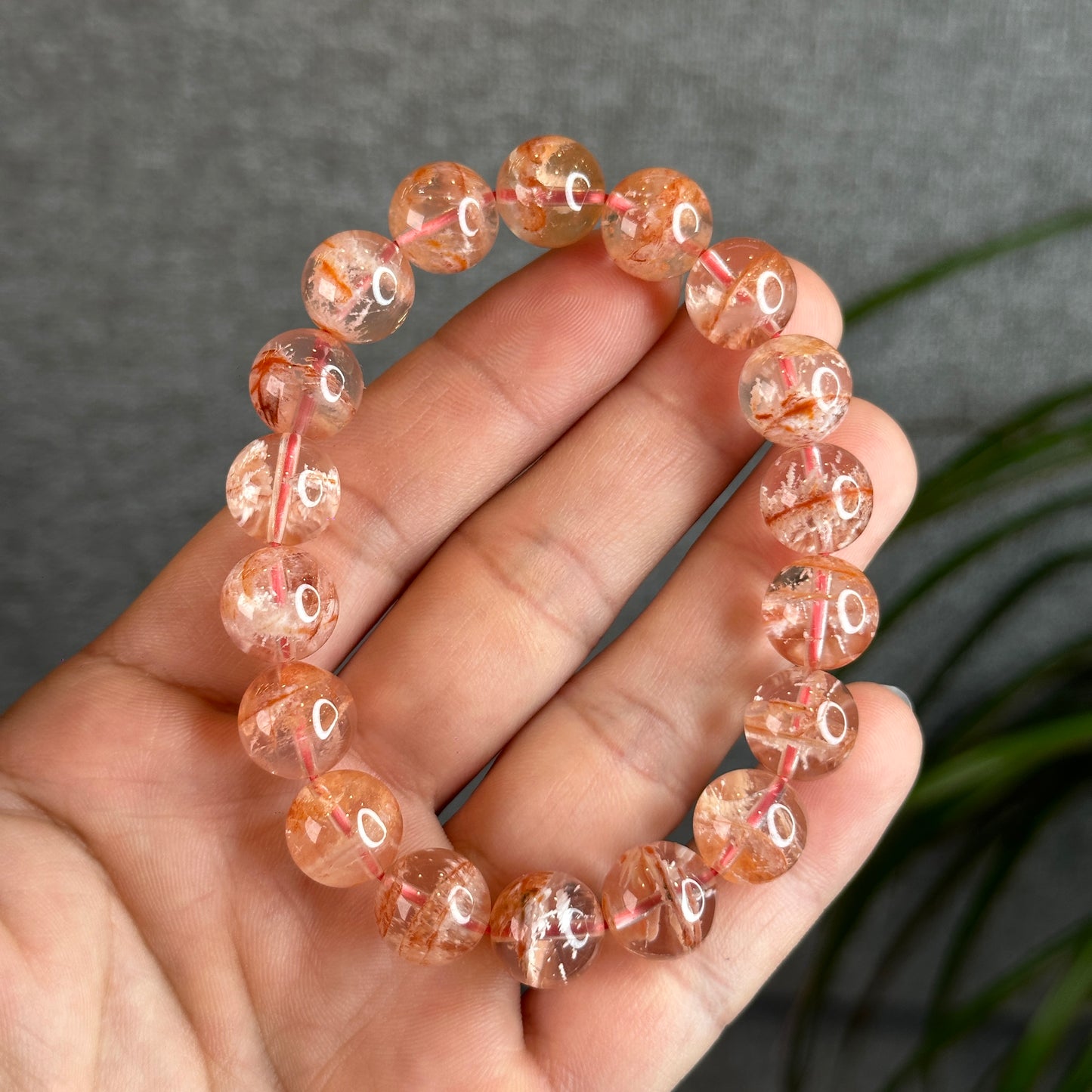 Orange Snowflake Natural Phantom Sericite in Quartz Bracelet Size