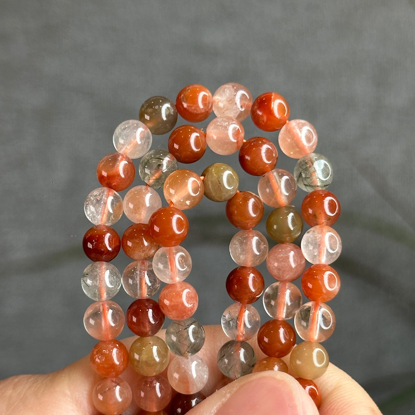 Tri Colour Natural Rutilated Quartz Triple Wrap Bracelet Size 4 mm