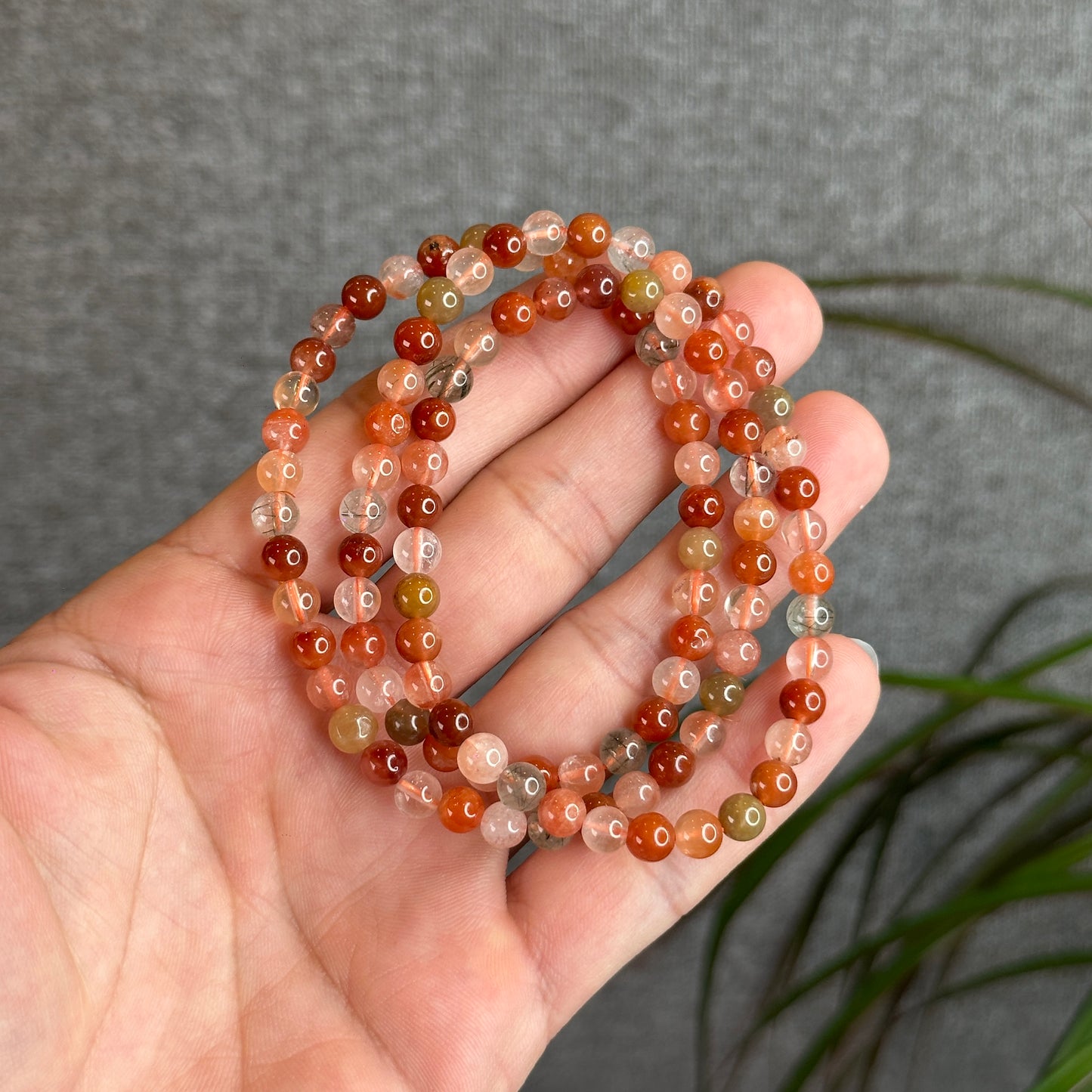 Tri Colour Natural Rutilated Quartz Triple Wrap Bracelet Size 4 mm