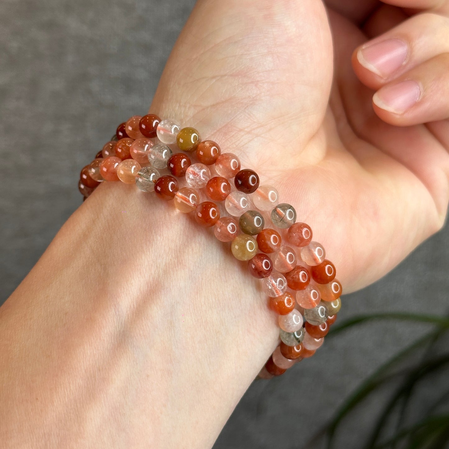 Tri Colour Natural Rutilated Quartz Triple Wrap Bracelet Size 4 mm