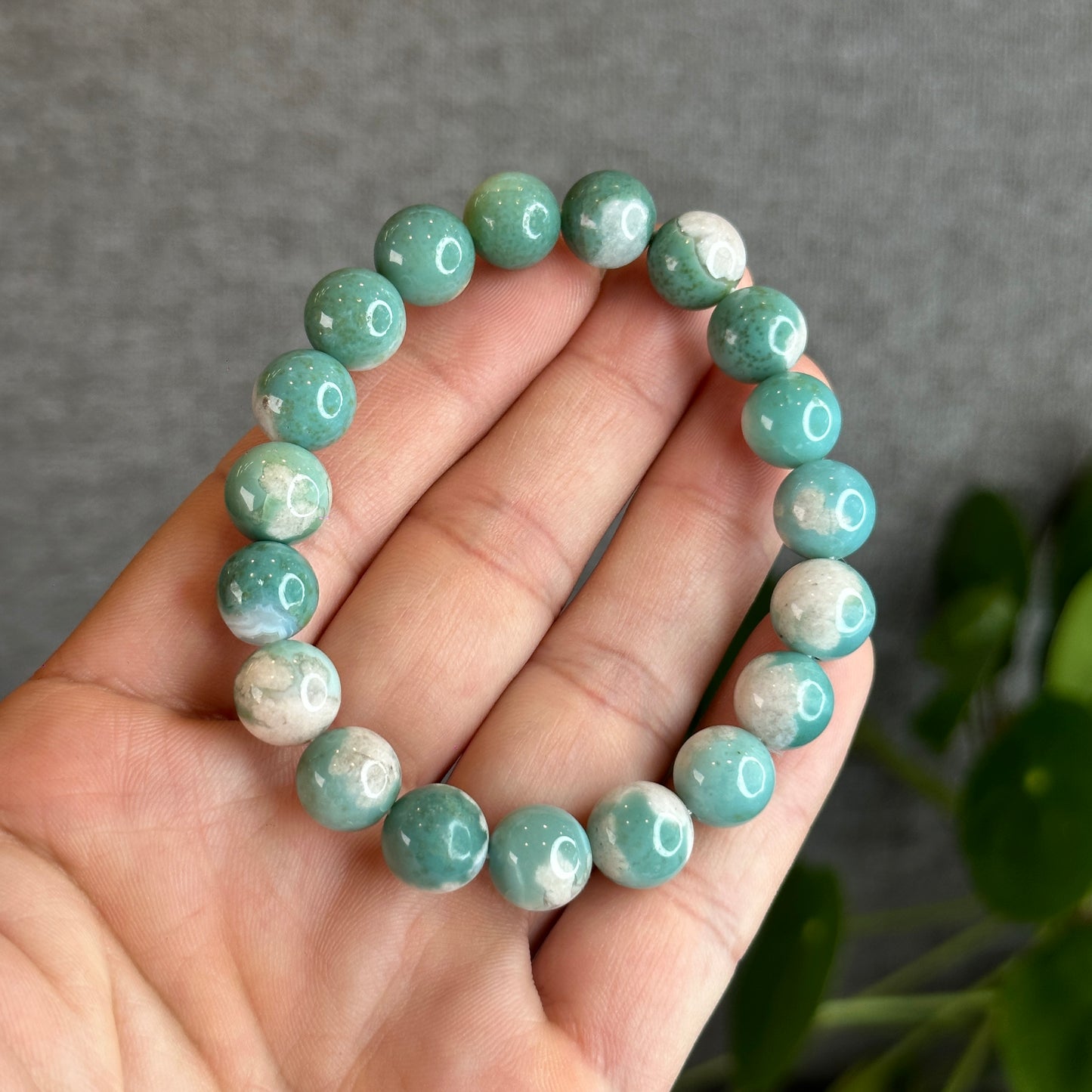 Tiffany Green Natural Floral Agate Bracelet Size 10 mm