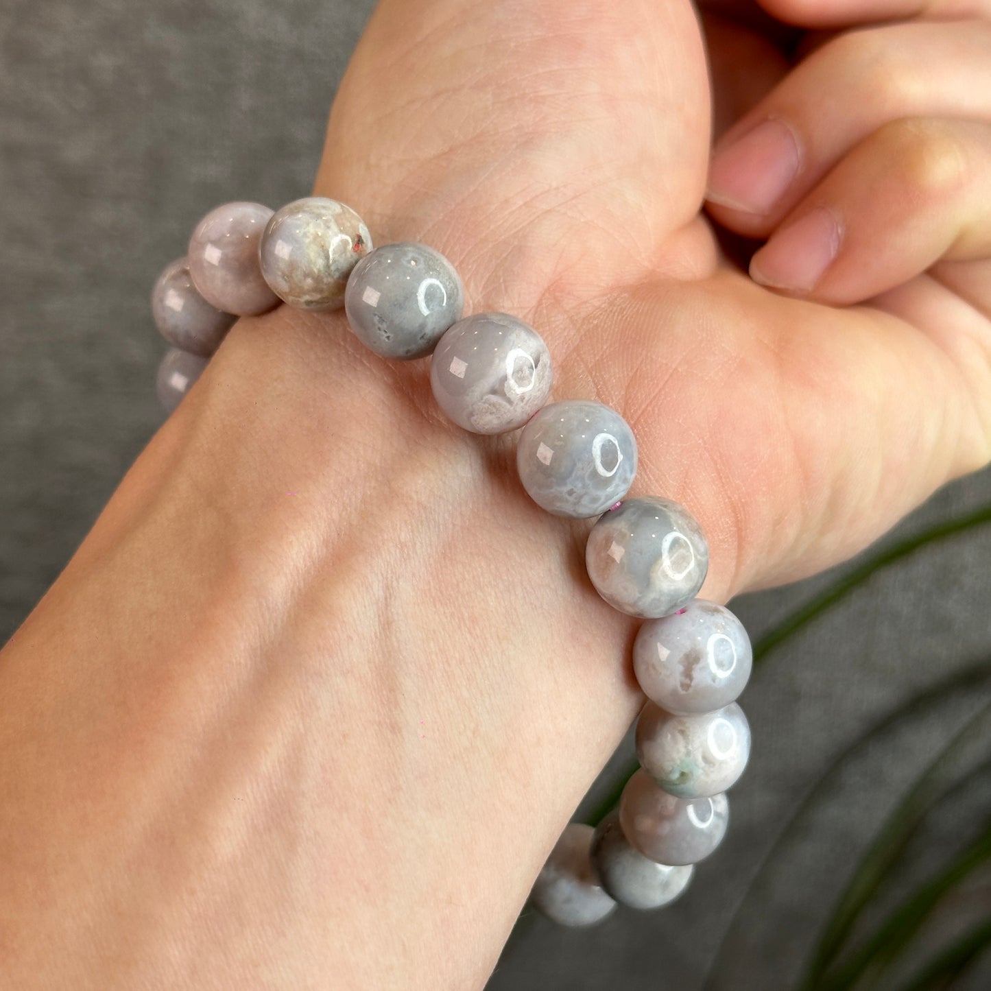 Natural Purple Floral Agate Bracelet Size 11.5 mm