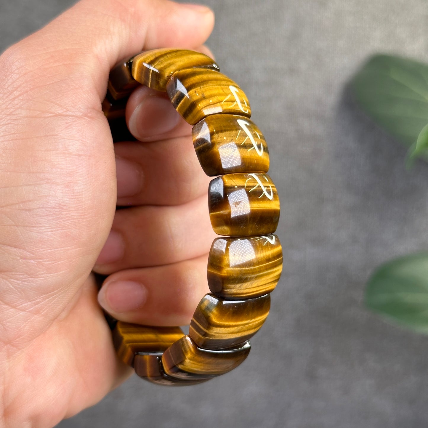 Natural Tiger Eye Flat Style Bracelet Vertical