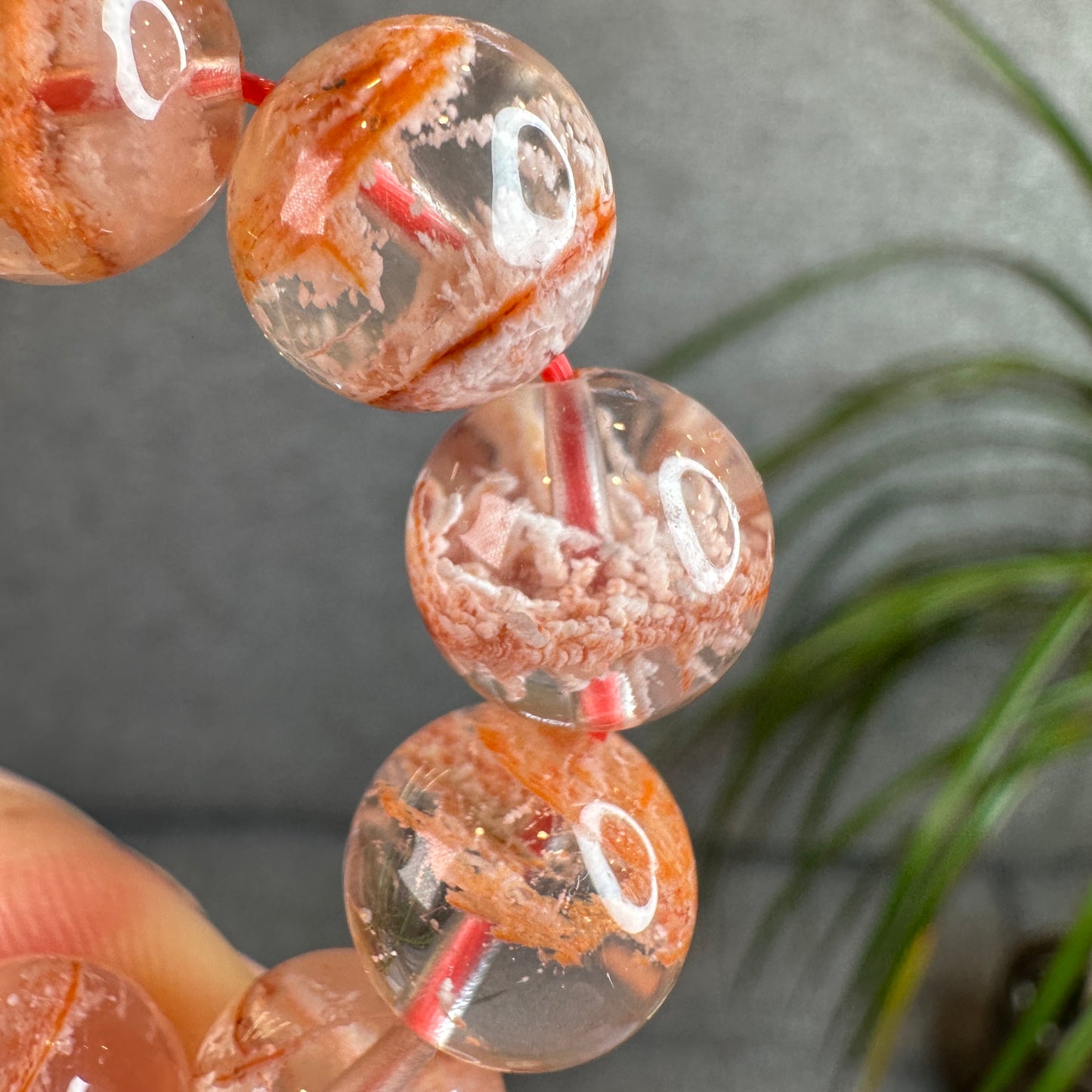 Orange Snowflake Natural Phantom Sericite in Quartz Bracelet Size