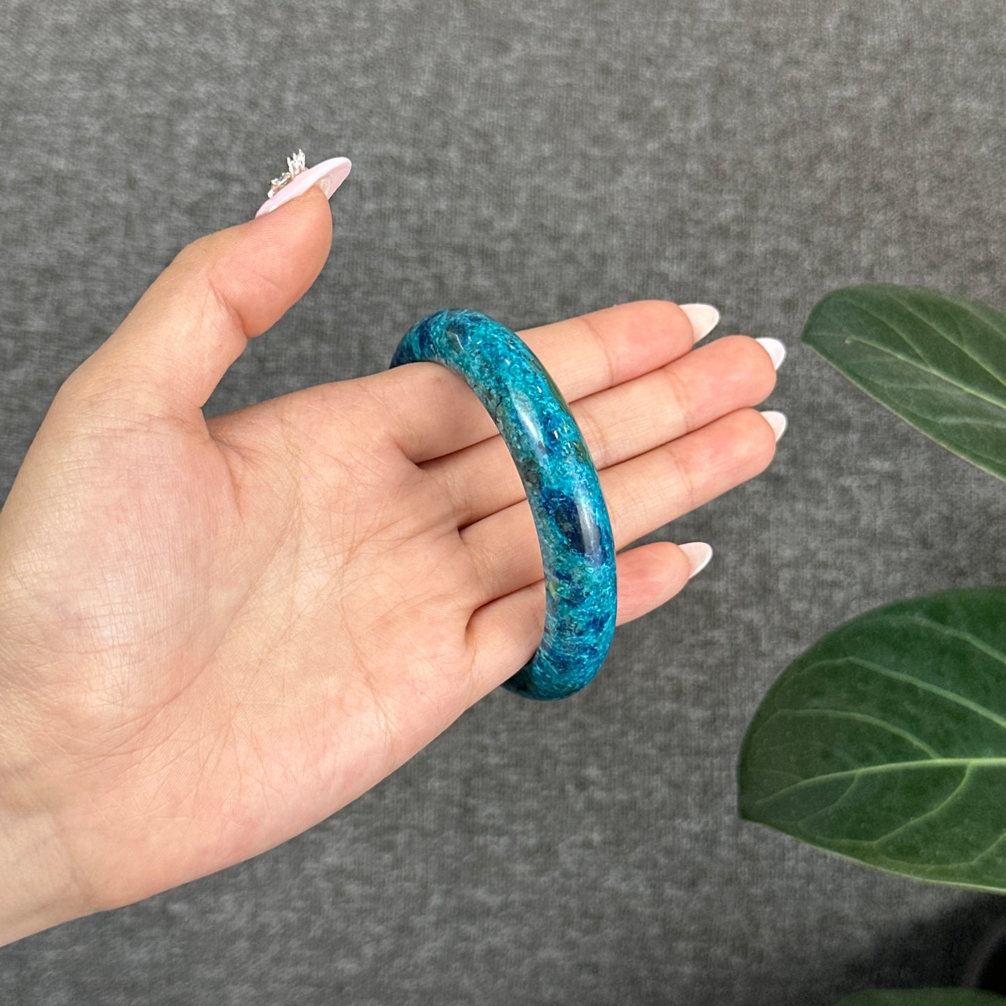 Natural Chrysocolla Bangle Leaf Style Size 56 mm