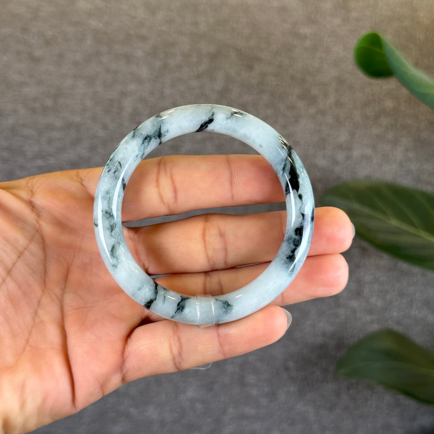 Water Green Floral Pattern Jadeite Jade Bangle Chopstick Sytle Size 53.4 mm