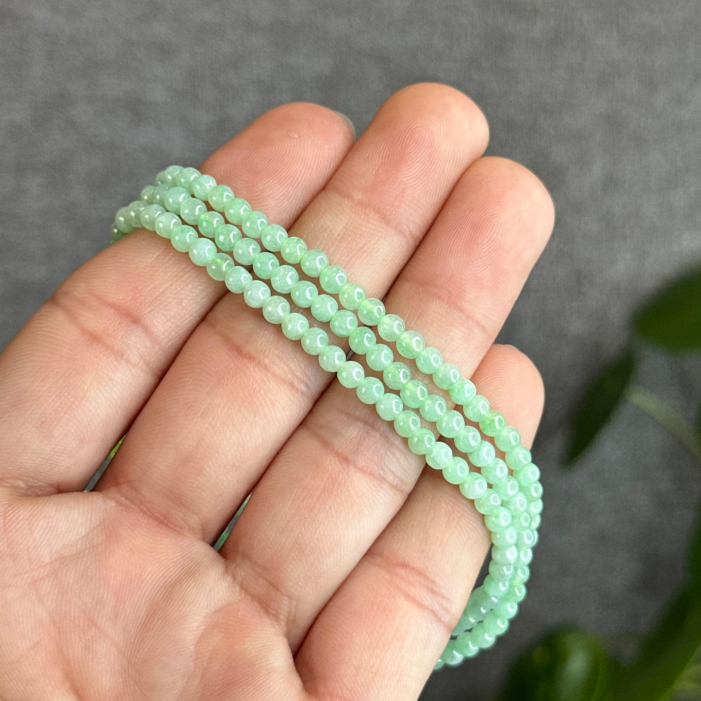Apple Green Jadeite Jade Triple Wrap Bracelet - Natural Stone