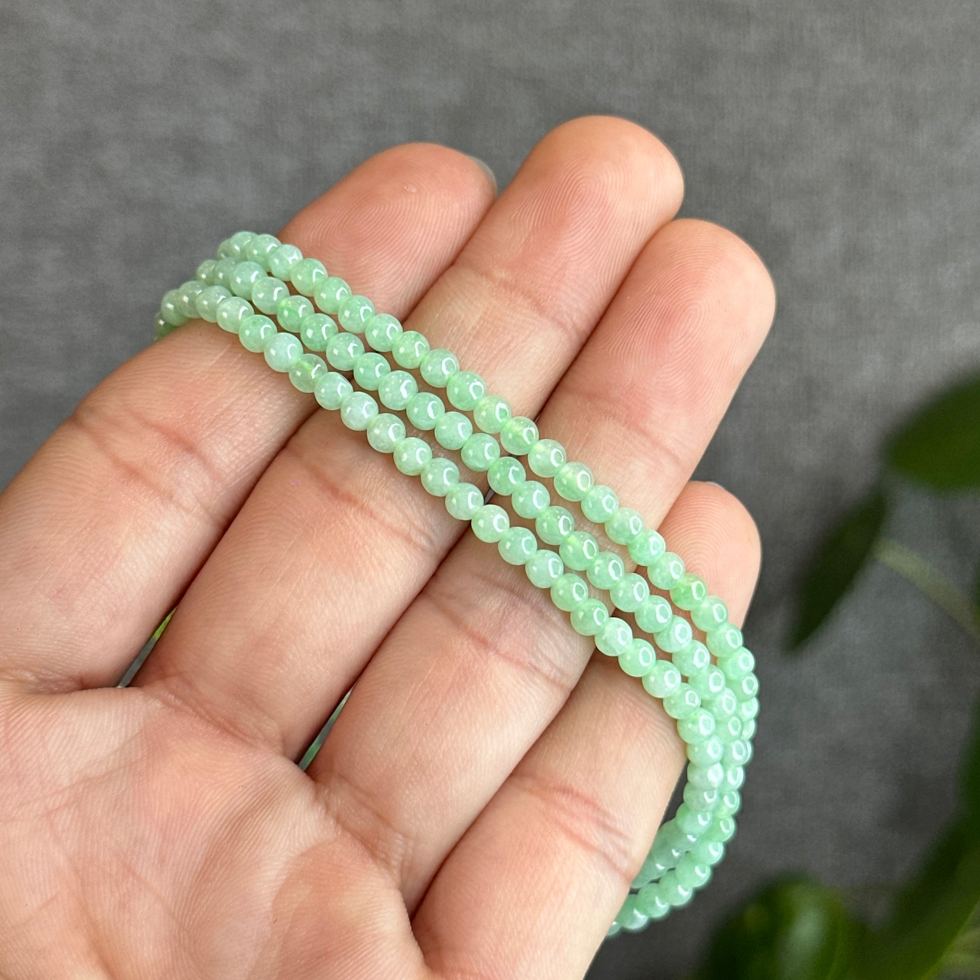 Apple Green Jadeite Jade Triple Wrap Bracelet  - Natural Stone