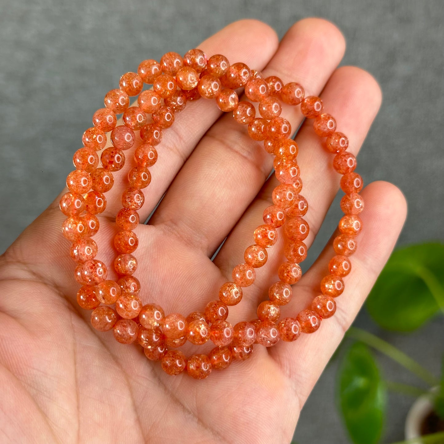 Natural Golden Sunstone Triple Wrap Bracelet Size 5.4 mm