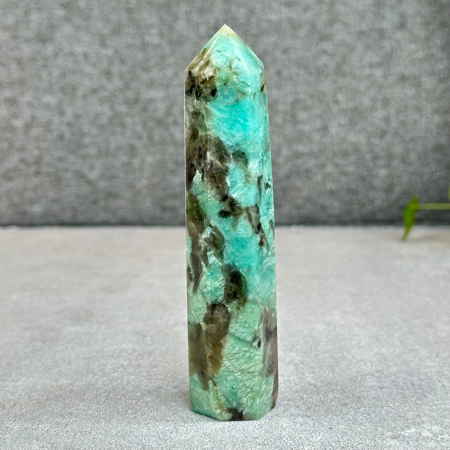 Natural Amazonite with Smokey Quartz Tower