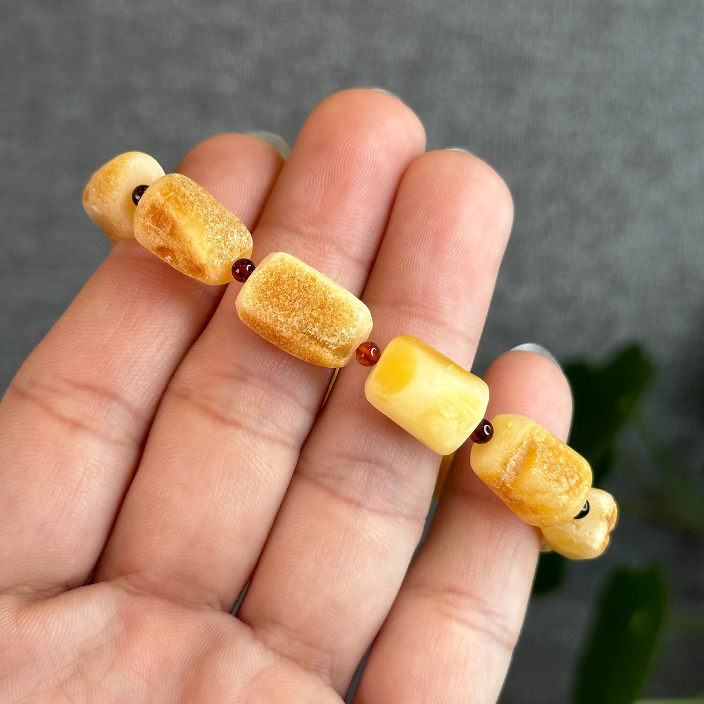 Natural Root Amber Freeform mixed with Garnet Bracelet Size 9 mm