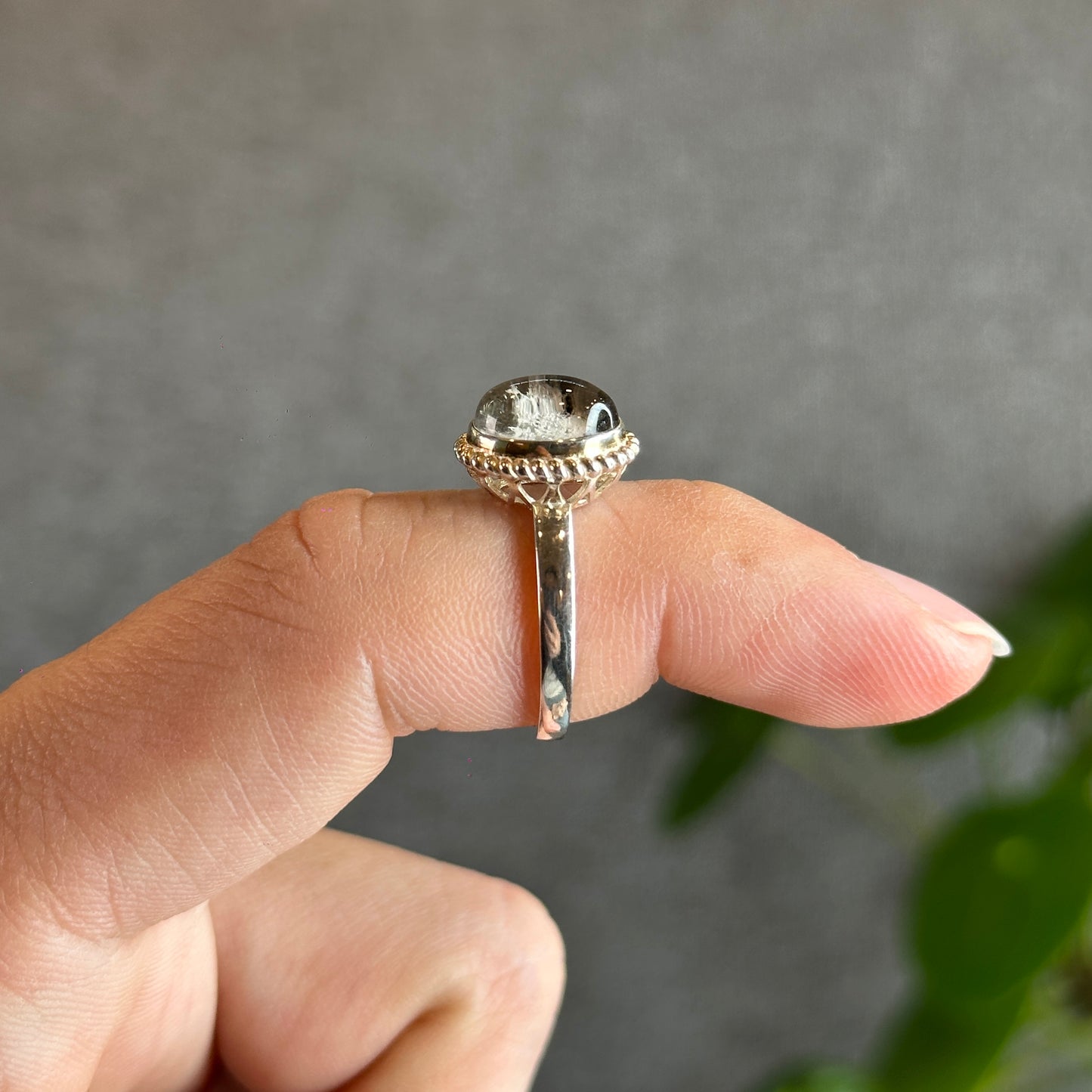 Oval Natural Landscape Quartz Ring in Silver Setting Size 1.7