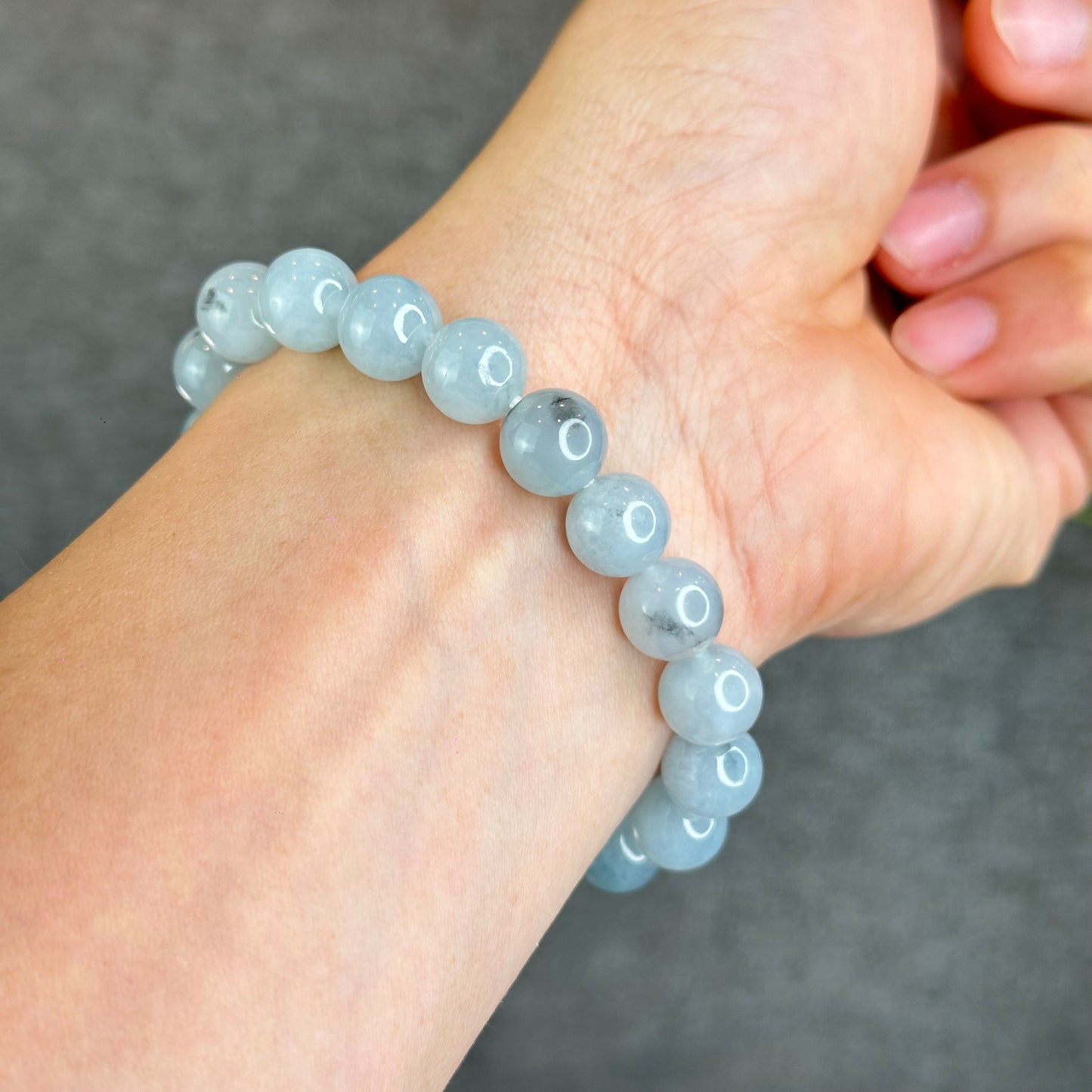 Icy Water Green Natural Jadeite Jade Bracelet Size 10 mm