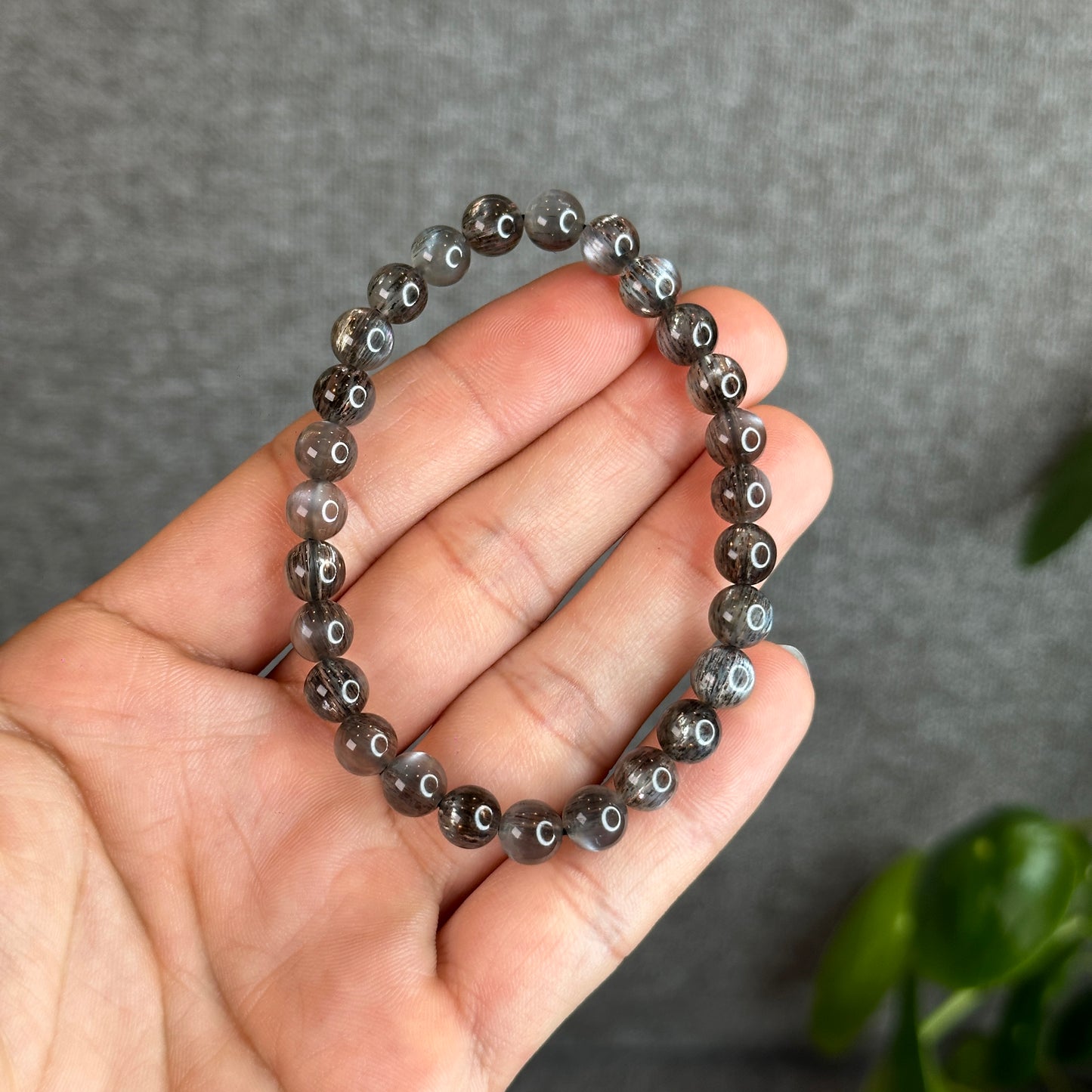 Natural Black Skeletal Sunstone Bracelet Size 7 mm