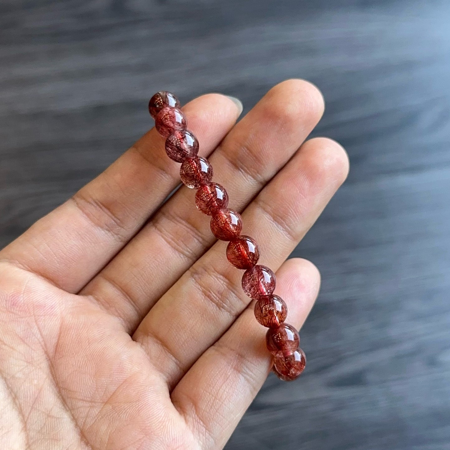 Natural Red Rutilated Quartz Bracelet Size 7.5 mm