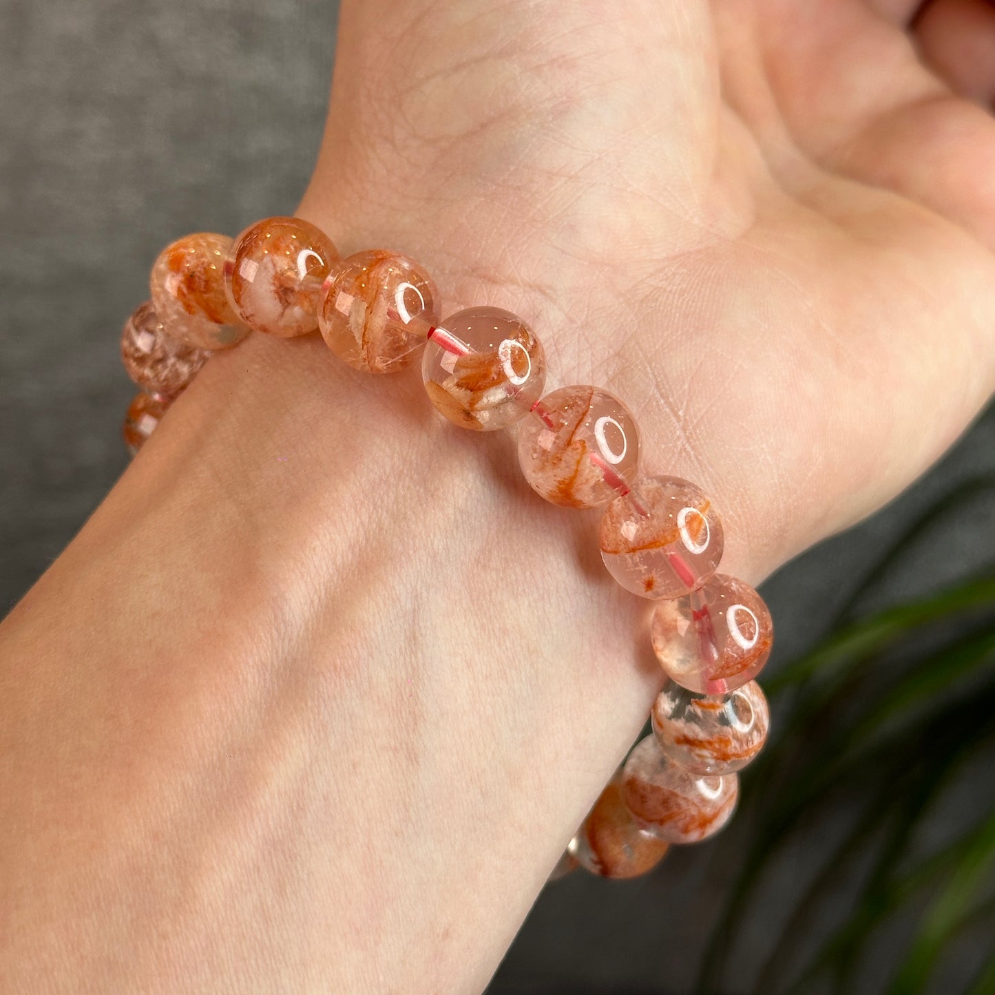 Orange Snowflake Natural Phantom Sericite in Quartz Bracelet Size