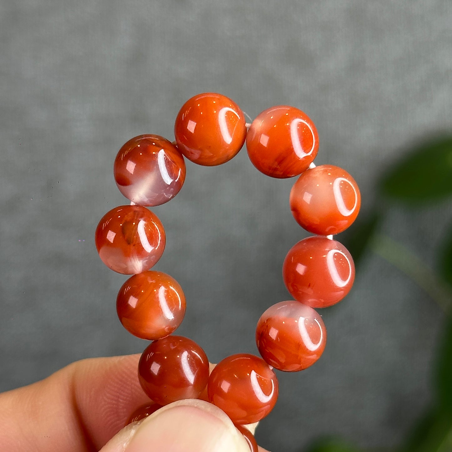 Natural Chalcedony-Nan Hong Agate Triple Wrap 108 beads Bracelet Size 8.8 mm