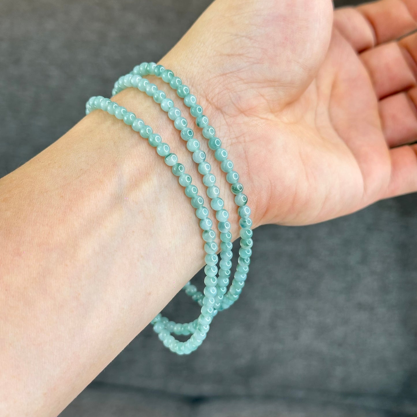 Natural Icy Floral Jadeite Jade Type A Triple Wrap Bracelet Size 4 mm