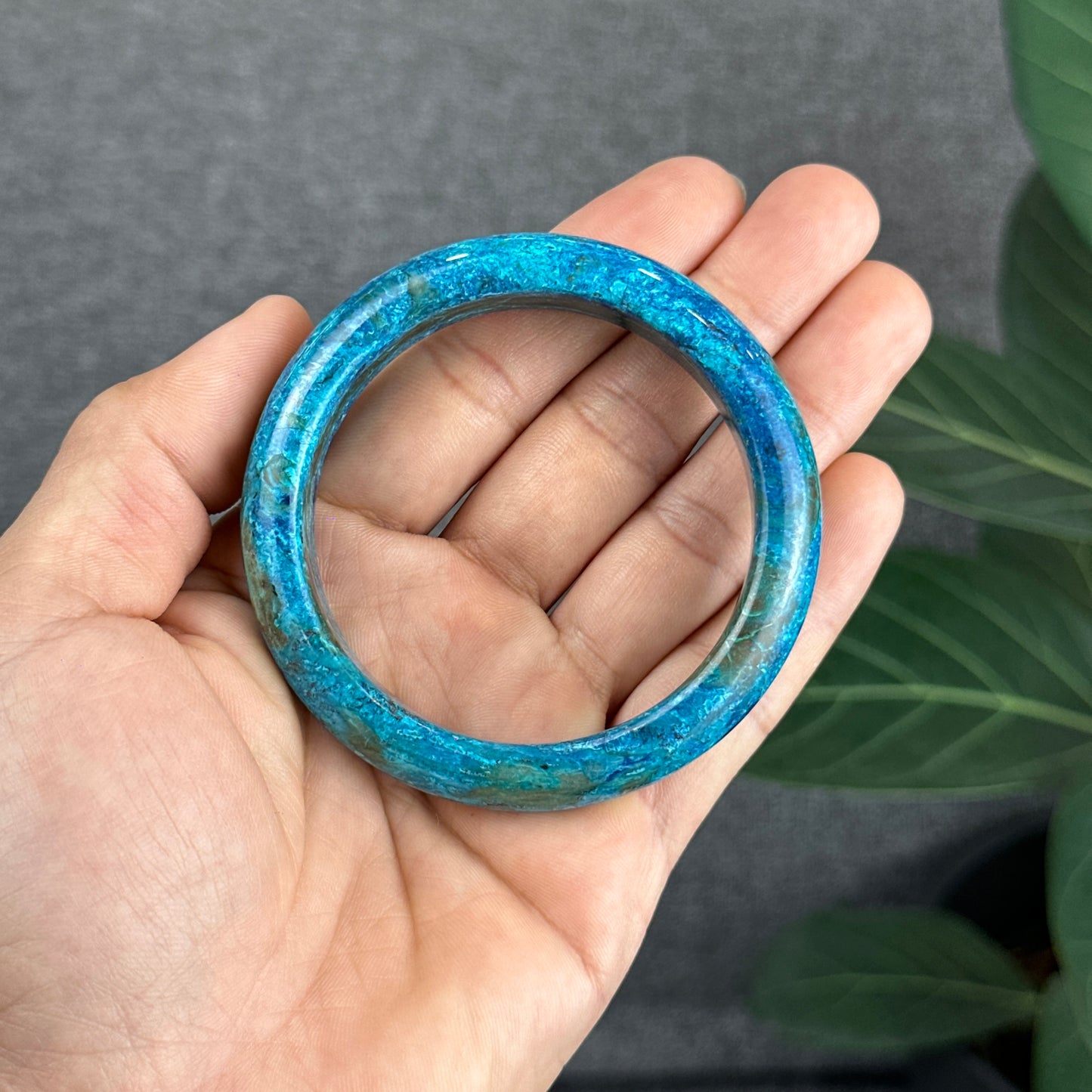 Natural Chrysocolla Bangle Leaf Style Size 56 mm