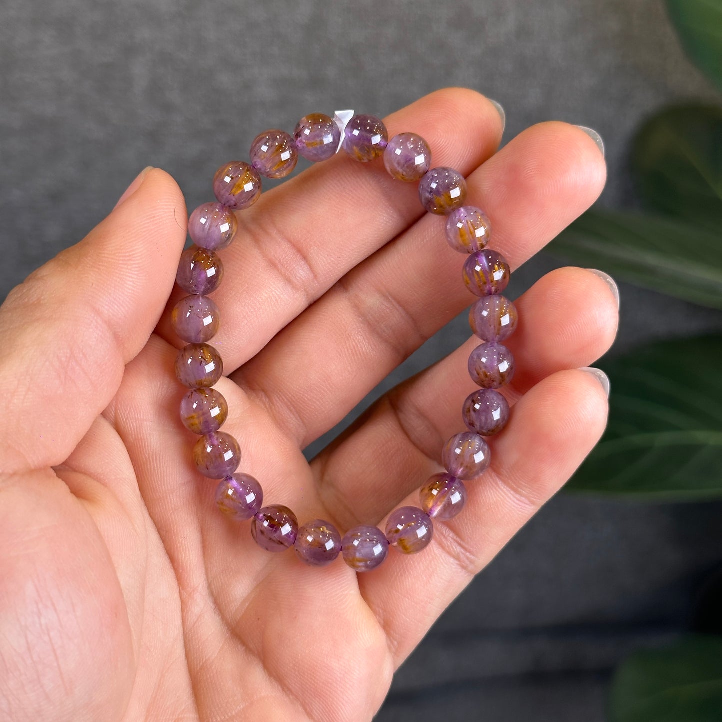 Natural Amethyst Cacoxenite Bracelet Size 7.5 mm