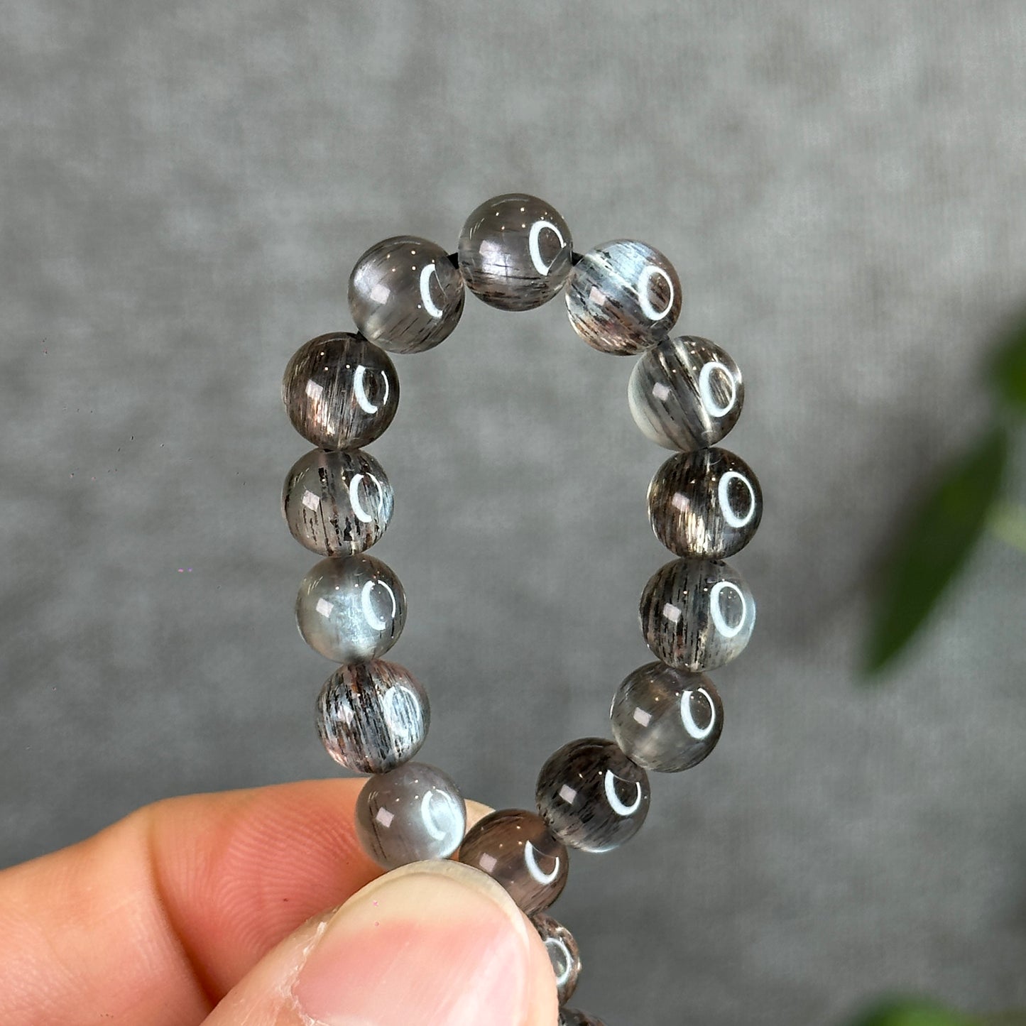 Natural Black Skeletal Sunstone Bracelet Size 7 mm