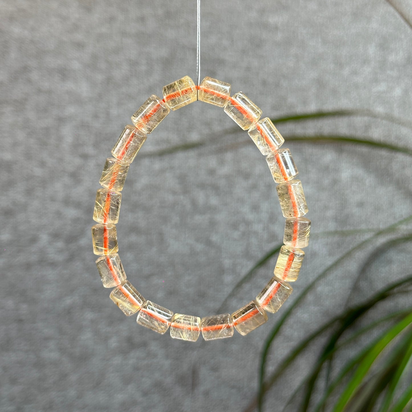 Natural Golden Rutilated Quartz Bamboo Style Bracelet Size 6 mm