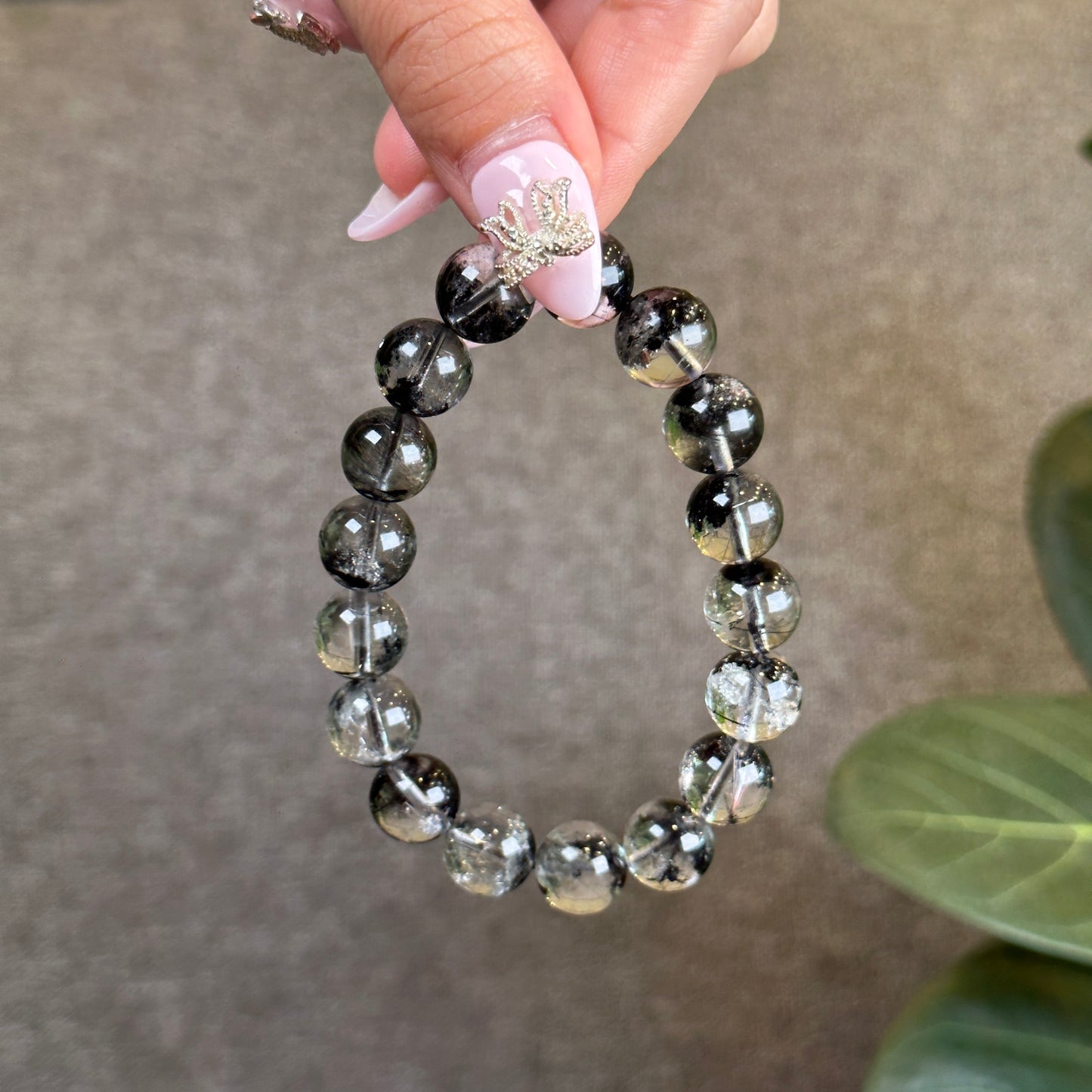 Natural Black Landscape Quartz Bracelet Size 11 mm