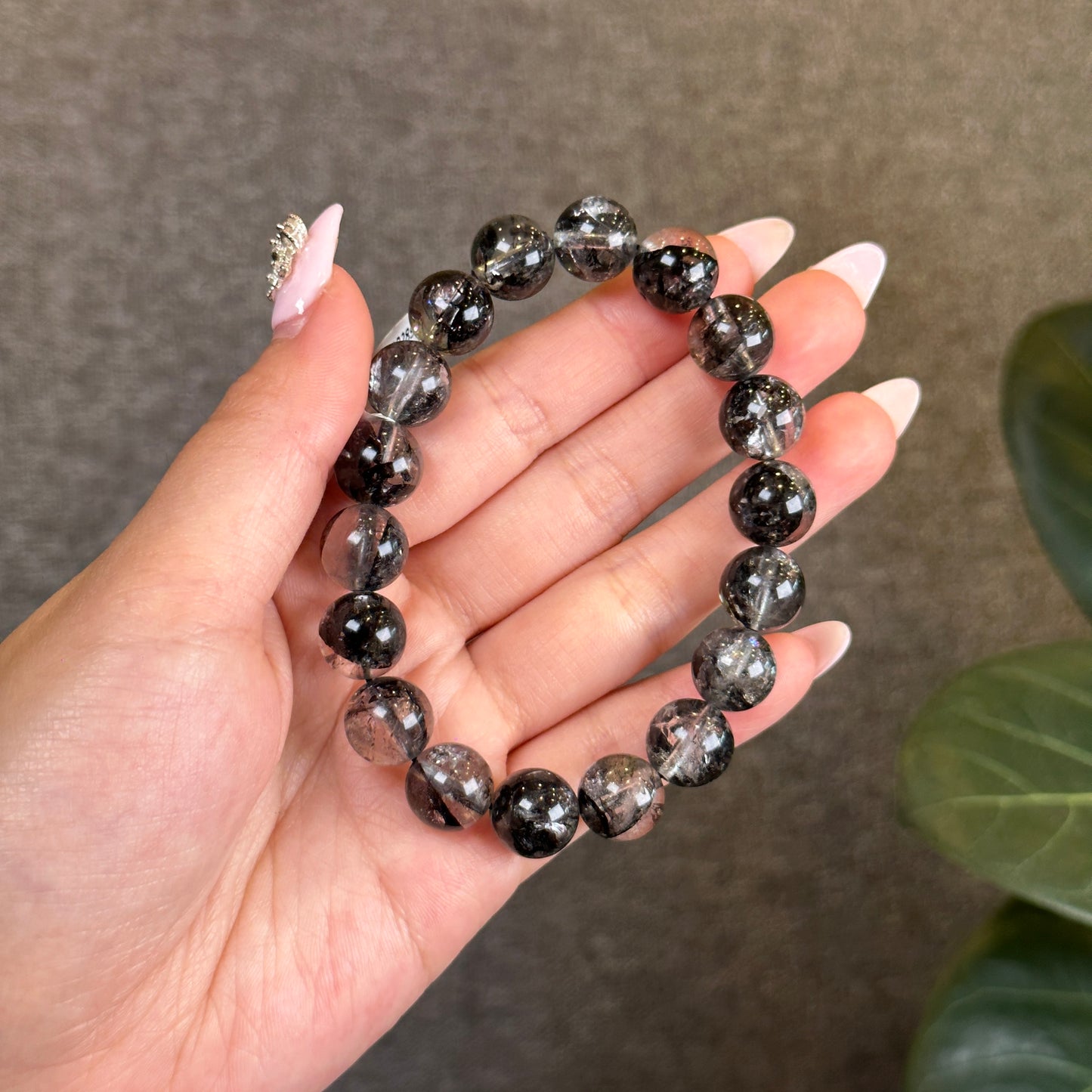 Natural Black Herkimer Bracelet Size 11 mm
