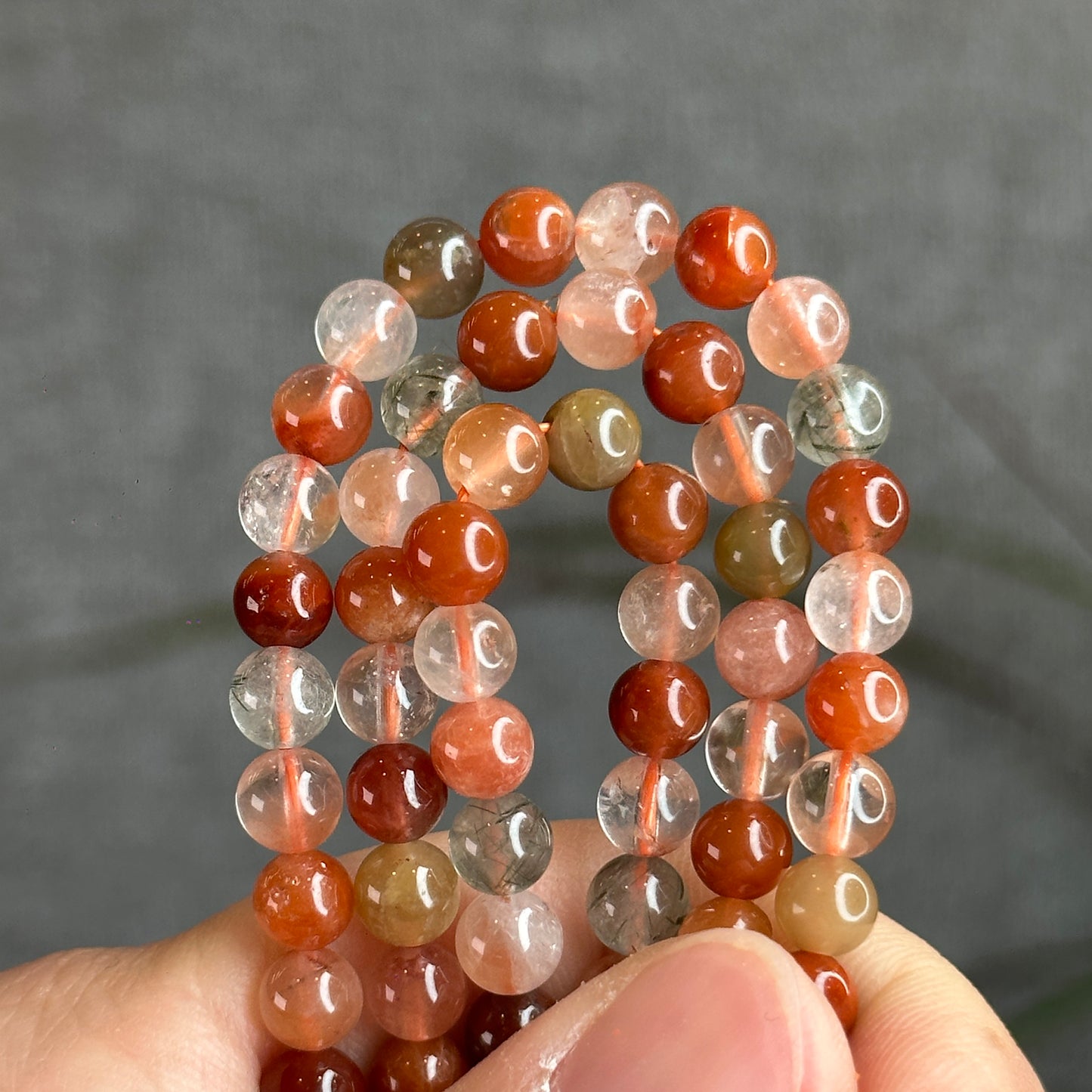 Tri Colour Natural Rutilated Quartz Triple Wrap Bracelet Size 4 mm